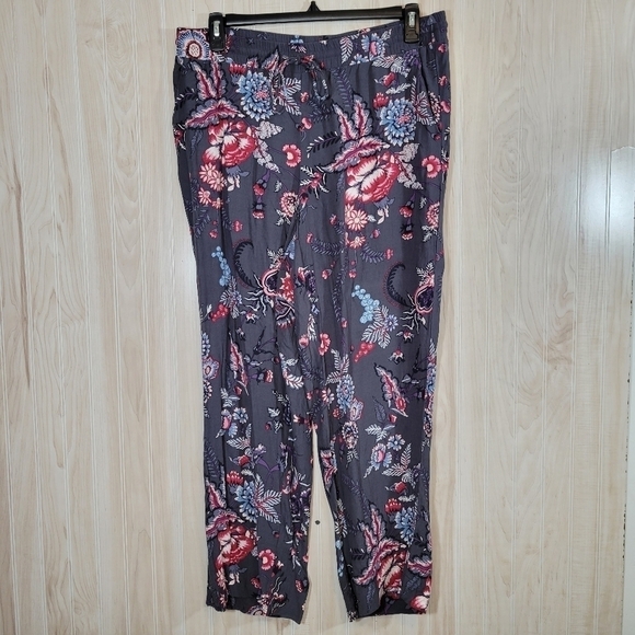 LOFT Wide Leg Gray Floral Lounge Pant Sz Lg - Picture 1 of 4